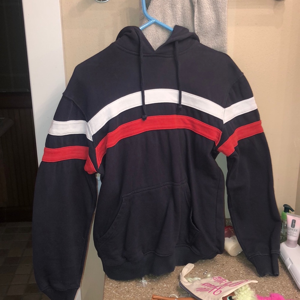 Unisex navy striped hoodie